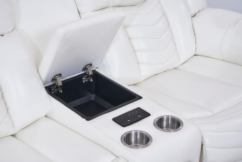 Zenith - 3PC White Power Sectional, Bluetooth Speaker, Two storage Console, Cup Holder, Built-in LED Light, USB Charger - S482-Sectional