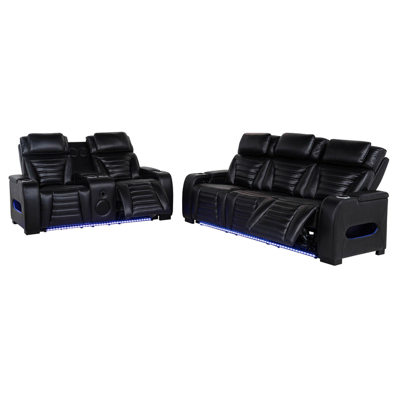 Zuma 2-piece Faux Leather Dual Power LED Sofa Set Black - 603251PP-S2