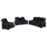 Zuma 3-piece Faux Leather Dual Power LED Sofa Set Black - 603251PP-S3