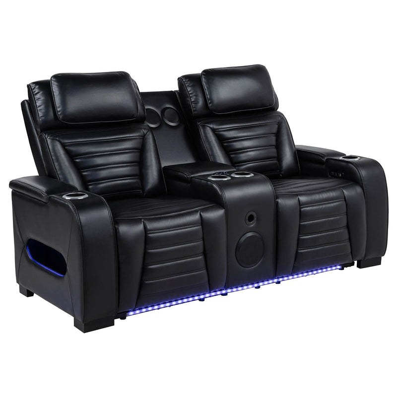 Zuma Faux Leather Dual Power Reclining LED Loveseat Black - 603252PP