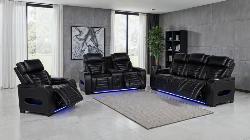 Zuma Faux Leather Dual Power Reclining LED Loveseat Black - 603252PP