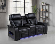 Zuma Faux Leather Dual Power Reclining LED Loveseat Black - 603252PP