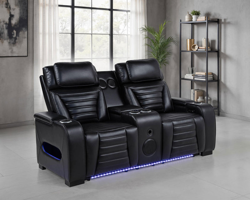 Zuma Faux Leather Dual Power Reclining LED Loveseat Black - 603252PP