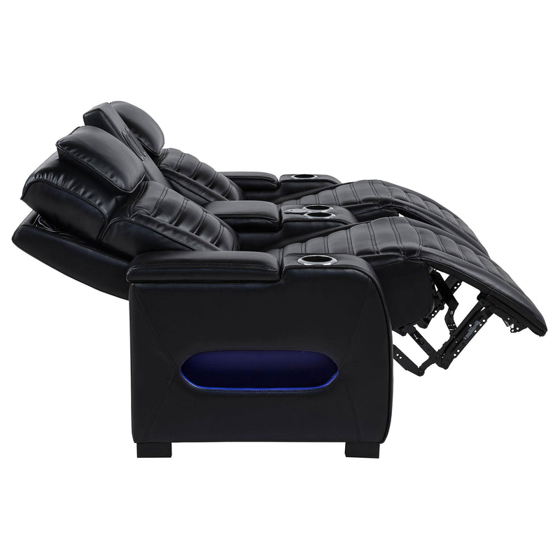 Zuma Faux Leather Dual Power Reclining LED Loveseat Black - 603252PP