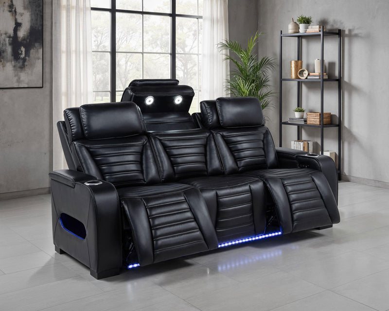 Zuma Faux Leather Dual Power Reclining LED Sofa Black - 603251PP