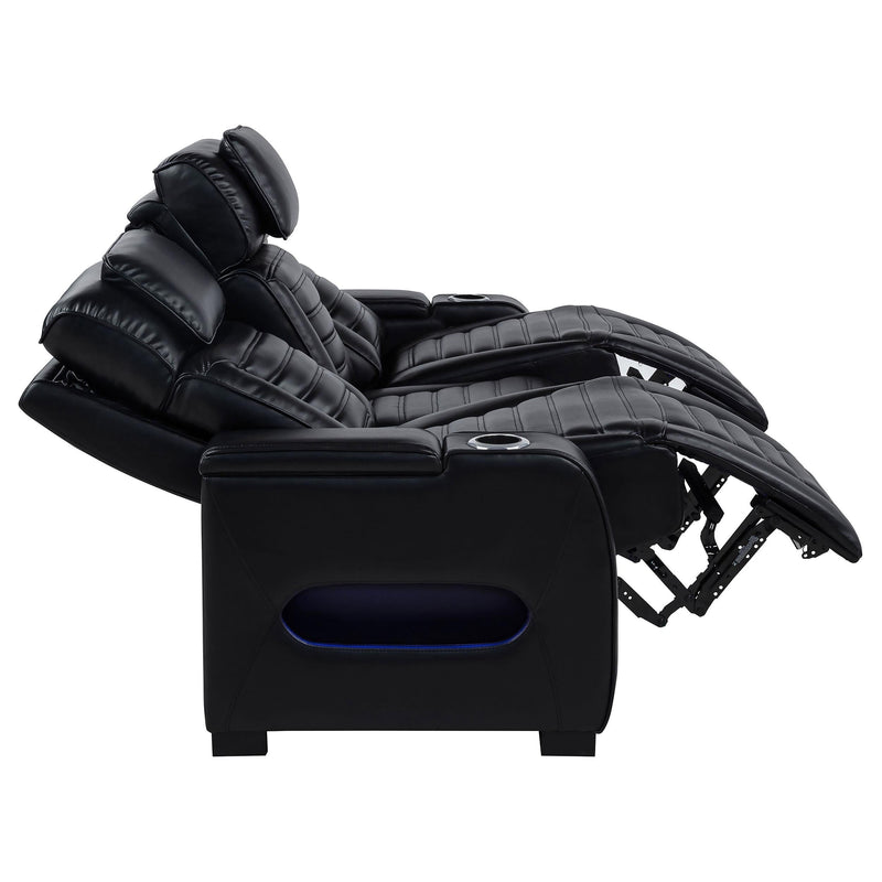 Zuma Faux Leather Dual Power Reclining LED Sofa Black - 603251PP