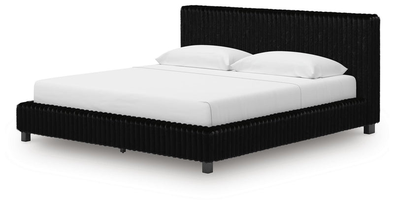 Zuraleus Black King Upholstered Bed, Dresser and Nightstand - PCB3380B17