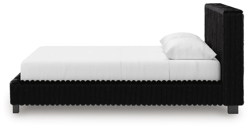 Zuraleus Black Queen Upholstered Bed, Dresser, Mirror and Nightstand - PCB3380B16