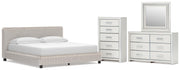 Zuraleus California King Upholstered Bed, Dresser, Mirror and Chest in White - PKG022859