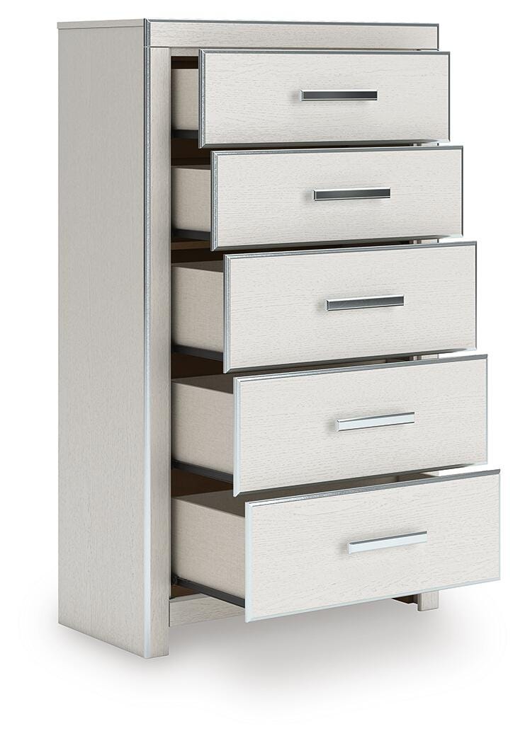 Zuraleus California King Upholstered Bed, Dresser, Mirror, Chest and Nightstand in White - PKG022860
