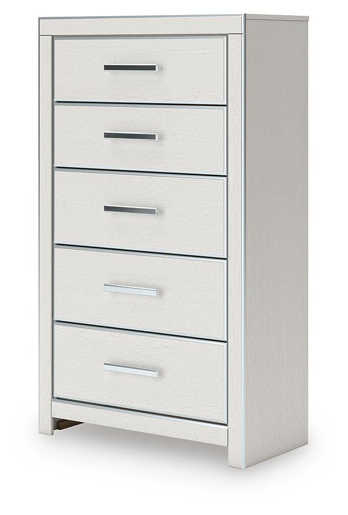 Zuraleus California King Upholstered Bed, Dresser, Mirror, Chest and Nightstand in White - PKG022860