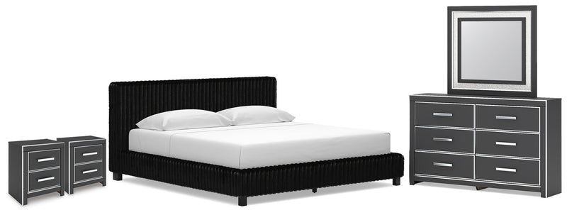 Zuraleus King Upholstered Bed, Dresser, Mirror and 2 Nightstands - PCB3380B23