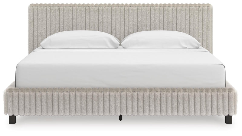 Zuraleus King Upholstered Bed, Dresser, Mirror and Chest in White - PKG022851