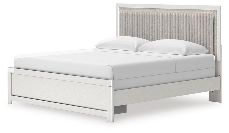 Zuraleus King Upholstered Panel Bed and Dresser in White - PKG022837