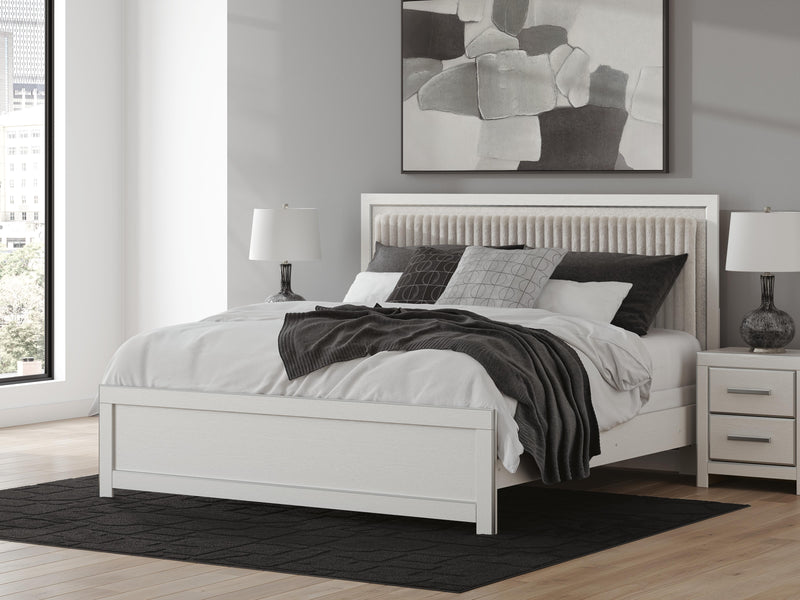 Zuraleus King Upholstered Panel Bed and Dresser in White - PKG022837