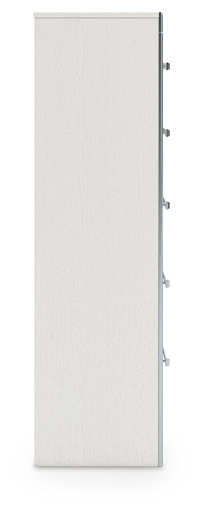 Zuraleus King Upholstered Panel Bed, Dresser, Mirror, Chest and Nightstand in White - PKG022836