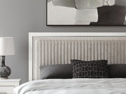 Zuraleus King Upholstered Panel Platform Bed, Dresser and Mirror in White - PKG022815