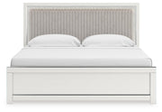 Zuraleus King Upholstered Panel Platform Bed, Dresser and Nightstand in White - PKG022822
