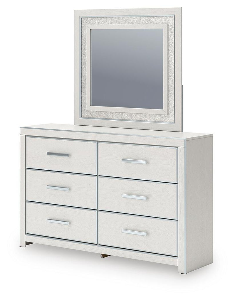 Zuraleus King Upholstered Panel Platform Bed, Dresser, Mirror and Chest in White - PKG022819