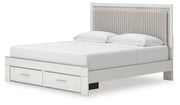 Zuraleus King Upholstered Panel Platform Storage Bed, Dresser and Nightstand in White - PKG022830