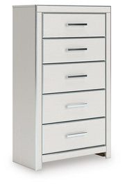 Zuraleus King Upholstered Panel Platform Storage Bed, Dresser, Mirror and Chest in White - PKG022827