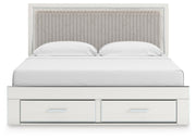 Zuraleus King Upholstered Panel Platform Storage Bed, Dresser, Mirror and Chest in White - PKG022827