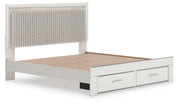 Zuraleus King Upholstered Panel Platform Storage Bed, Dresser, Mirror and Chest in White - PKG022827