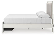 Zuraleus King Upholstered Panel Platform Storage Bed, Dresser, Mirror and Nightstand in White - PKG022826