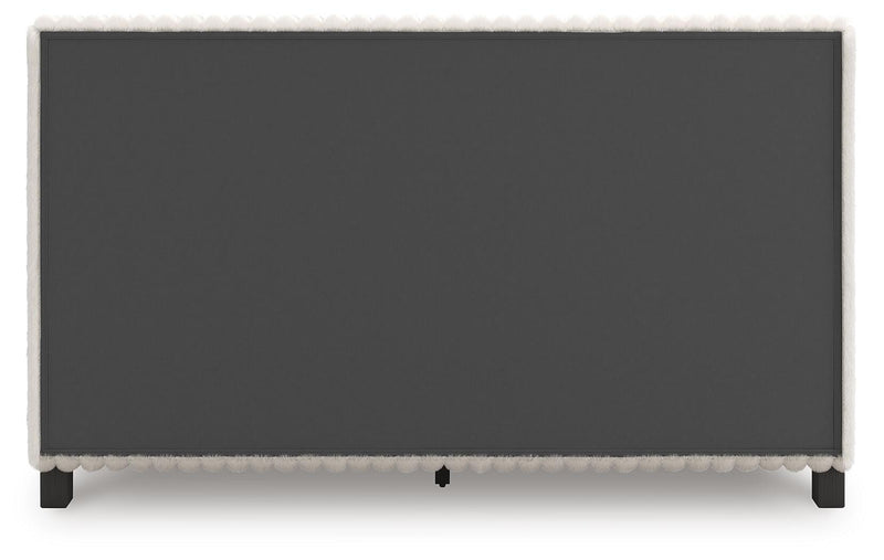 Zuraleus Queen Upholstered Bed, Dresser, Mirror and Chest in White - PKG022843