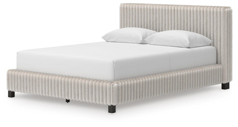 Zuraleus Queen Upholstered Bed, Dresser, Mirror and Chest in White - PKG022843