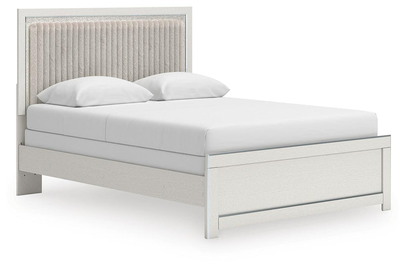Zuraleus Queen Upholstered Panel Bed and Dresser in White - PKG022813
