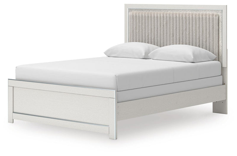 Zuraleus Queen Upholstered Panel Bed and Dresser in White - PKG022813