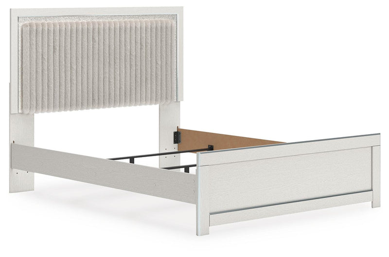 Zuraleus Queen Upholstered Panel Bed and Dresser in White - PKG022813