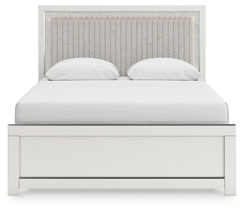 Zuraleus Queen Upholstered Panel Bed, Dresser and Chest in White - PKG022808