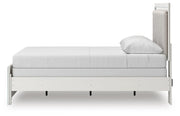 Zuraleus Queen Upholstered Panel Bed, Dresser and Chest in White - PKG022808