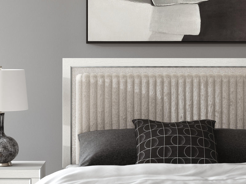 Zuraleus Queen Upholstered Panel Bed, Dresser and Chest in White - PKG022808