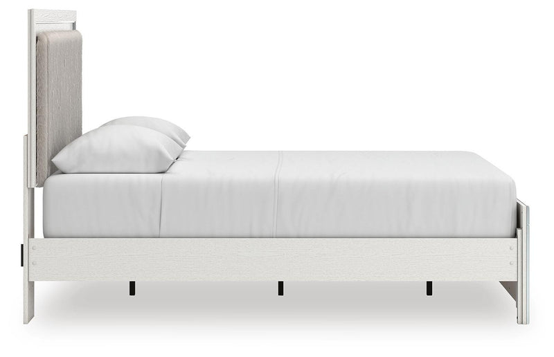 Zuraleus Queen Upholstered Panel Platform Bed, Dresser and Nightstand in White - PKG022798
