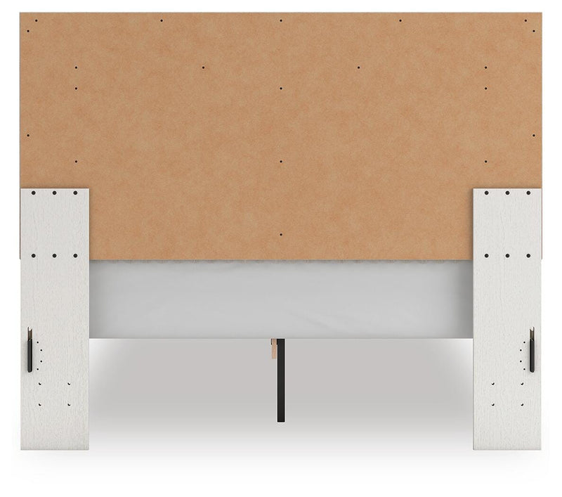 Zuraleus Queen Upholstered Panel Platform Bed, Dresser and Nightstand in White - PKG022798