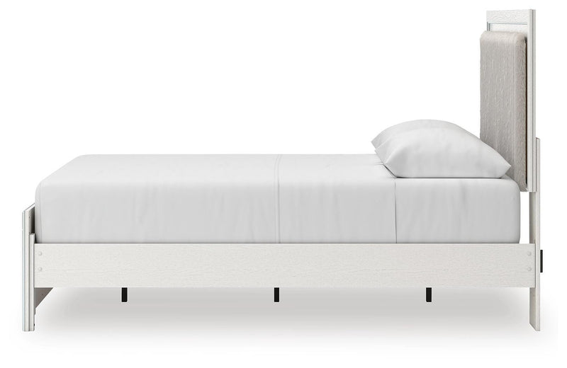Zuraleus Queen Upholstered Panel Platform Bed, Dresser and Nightstand in White - PKG022798