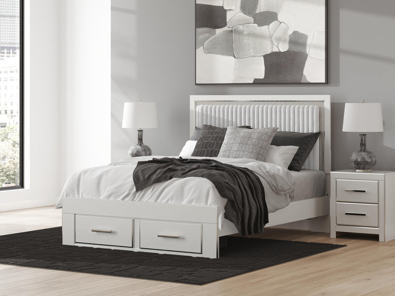 Zuraleus Queen Upholstered Panel Platform Storage Bed and Dresser in White - PKG022805