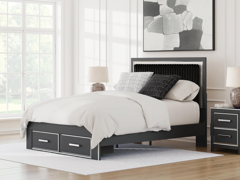 Zuraleus Queen Upholstered Panel Platform Storage Bed, Dresser and Mirror - PCB3380B5