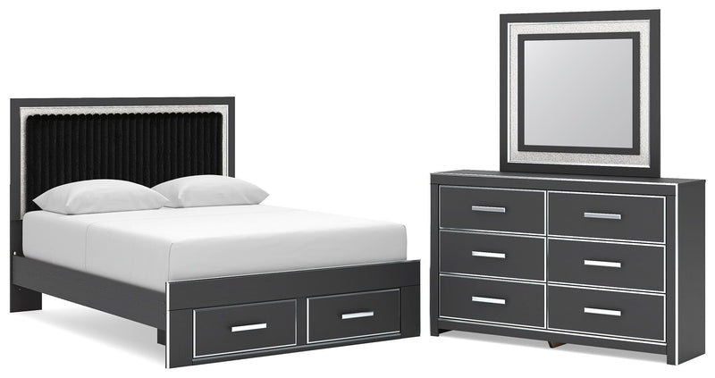Zuraleus Queen Upholstered Panel Platform Storage Bed, Dresser and Mirror - PCB3380B5