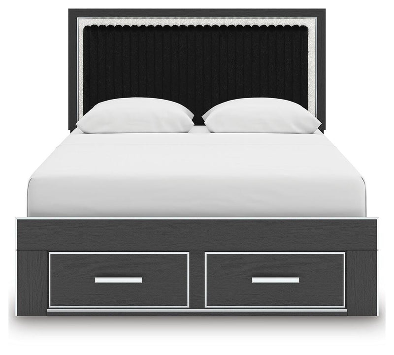 Zuraleus Queen Upholstered Panel Platform Storage Bed, Dresser and Mirror - PCB3380B5