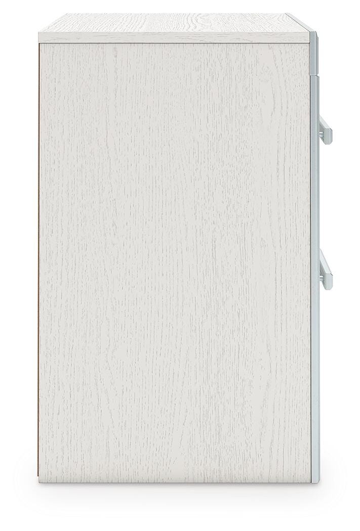 Zuraleus Queen Upholstered Panel Platform Storage Bed, Dresser and Nightstand in White - PKG022806