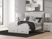 Zuraleus Queen Upholstered Panel Platform Storage Bed, Dresser and Nightstand in White - PKG022806
