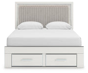 Zuraleus Queen Upholstered Panel Platform Storage Bed, Dresser, Mirror, Chest and Nightstand in White - PKG022804