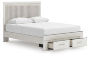 Zuraleus Queen Upholstered Panel Platform Storage Bed, Dresser, Mirror, Chest and Nightstand in White - PKG022804