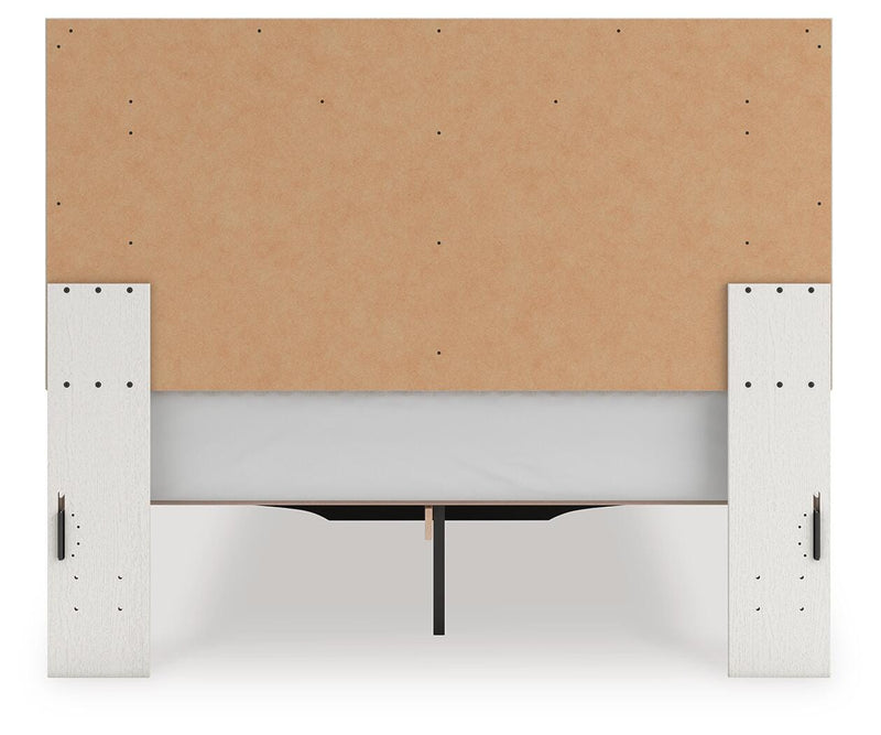 Zuraleus Queen Upholstered Panel Platform Storage Bed, Dresser, Mirror, Chest and Nightstand in White - PKG022804