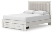 Zuraleus Queen Upholstered Panel Platform Storage Bed, Dresser, Mirror, Chest and Nightstand in White - PKG022804