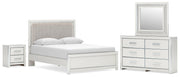 Zuraleus Queen Upholstered Platform Bed, Dresser, Mirror and Nightstand - B3381B18